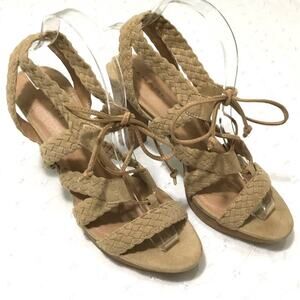 Tahari Tan "Denny" Woven Detail Open Toe Faux Suede Strappy Lace Up Sandal 8.5M